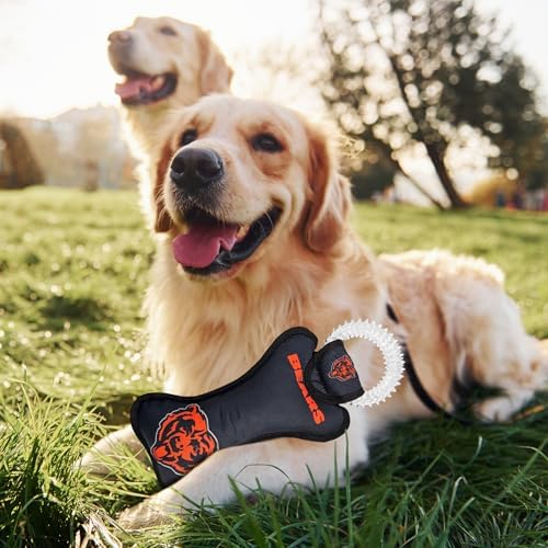 Pets First NFL Chicago Bears Dental Dog TUG Toy with Squeaker. Tough PET Toy for Healthy Fun, Teething, & Cleaning Pet's Teeth & Gum, Team Color