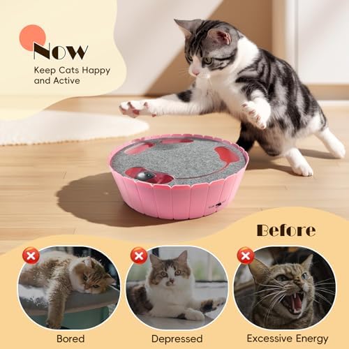 Pawaboo Interactive Cat Toy with Running Mouse, Automatic Track Kitten Toy | Electronic Motion Cat Toy for Indoor Cats, Pop and Play Hide Seek Cats Toys Hunting Mouse for Kitty Play Exercise, Pink
