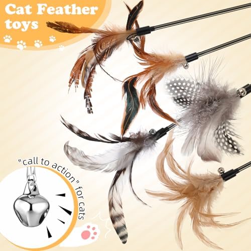 Leitee 25 Pcs Cat Feather Toy Wand Bulk Interactive Stick, Classical Color