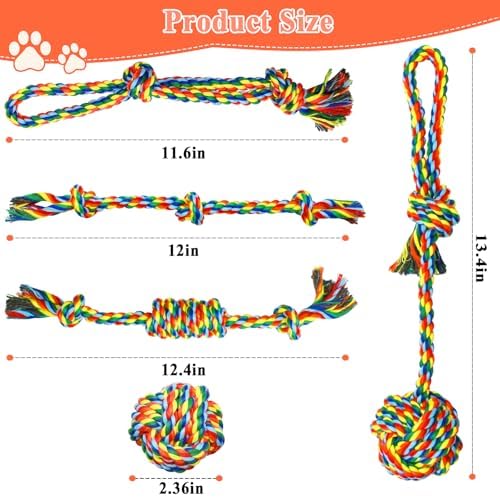 ASOCEA 5 Pack Dog Rope Toys Cotton Puppy Teething Rope