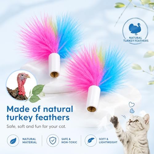 Cat Feather Toy Replacement Refills, Colorful Teaser Wand Attachments for Interactive Play,3 Pack