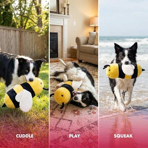 Pet Lou 16 Inch Bee Squeaky Dog Toy, Durable Plush Dog Toy with Crinkle Wings, Interactive Dog Toy for All Dogs, Farm Friends
