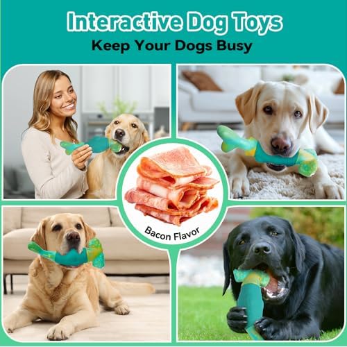 BIKIISEN Dog Toys for Aggressive Chewers, Squeaky Tough Chew Toys | Interactive Dog Chew Toys for Large Dogs, Dog Toys Keep Them Busy, Gift Toys for Medium/Large Breed (Green)