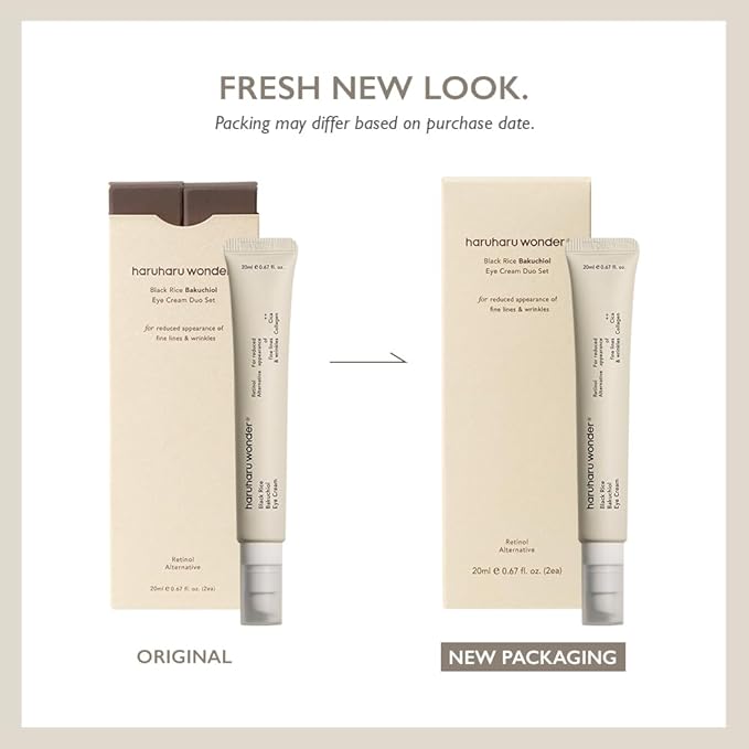 HARUHARU wonder Black Rice Bakuchiol Eye Cream, Smooths Fine Lines & Crow’s Feet, Reduces Puffiness & Dark Circles, Lightweight Day and Night Care (Duo Set)