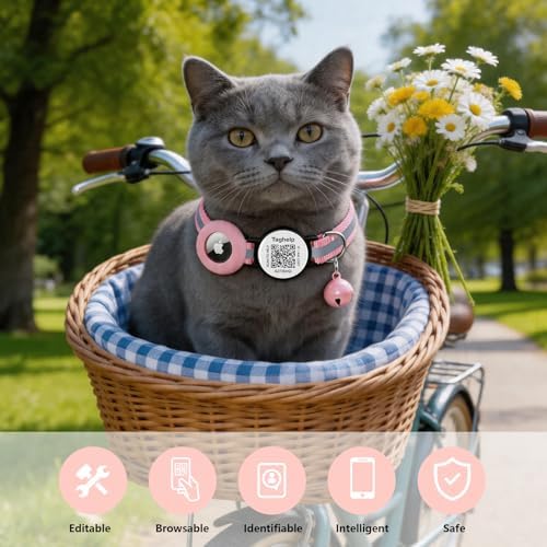 3 Pack Airtag Cat Collar Breakaway with Bell,Reflective Kitten Collar with Apple Airtag Cat Collar Holder,Adjustable,Safety Buckle for Girl Boy Cats,Pet Supplies,Gifts (Black & Blue & Pink)