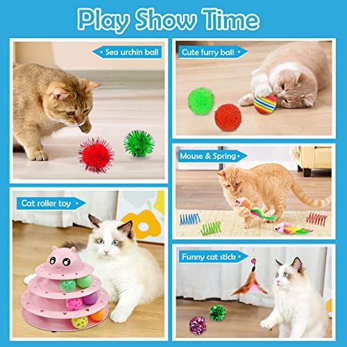 UPSKY 20 PCS Cat Toys Set with Teaser, Mice, Spring, and Various Ball Toys | Puzzle Kitten Toys, Sturdy Structure, Detachable Design, Easy to Assemble, Anti-Slip, Reduces Boredom for Indoor Cats
