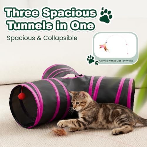Love's cabin Cat Tunnel for Indoor Cats, 3-Way Collapsible Play Tunnel