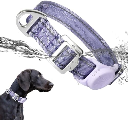 AirTag Dog Collar, Reflective Nylon, Metal Buckle, IP68, Dog Collar with AirTag Holder, Heavy Duty Dog Collars for Large Medium Small Dogs (Lavender Purple, S：Width 3/4",Neck 9.8"-15.4")