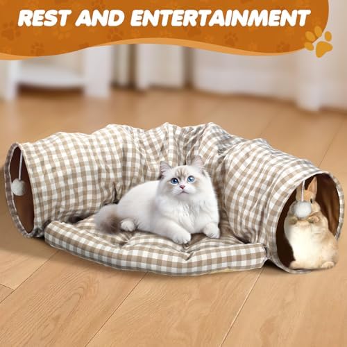 Spardar 2-in-1 Bunny Tunnel Bed, with Removable Mat Hideout, Checkered