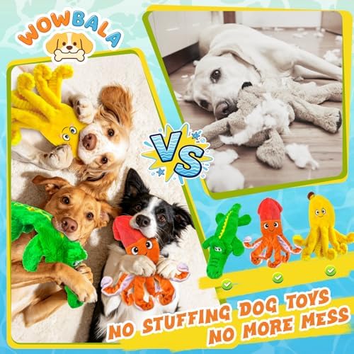 WOWBALA No Stuffing Squeaky Dog Toys, 3 Pack Plush Chew Toys