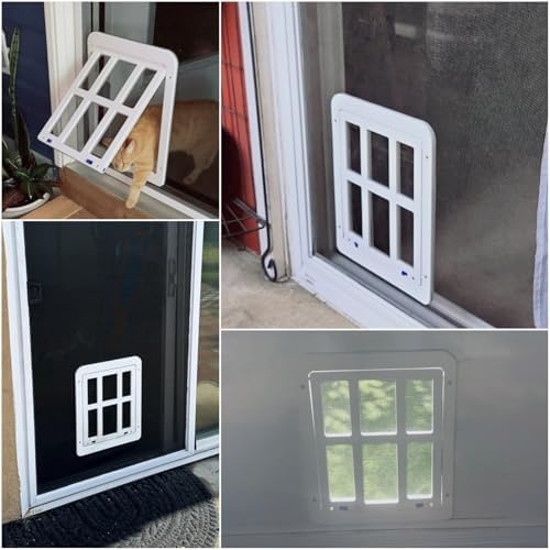Namsan Cat Door for Screen Door, Passage 8.3 x 10.3 inches, Small Dog Door for Sliding Door, Cat Screen Window, Magnetic Flap Auto Closing, Screen Door with Doggie Door Built in, Lockable, White