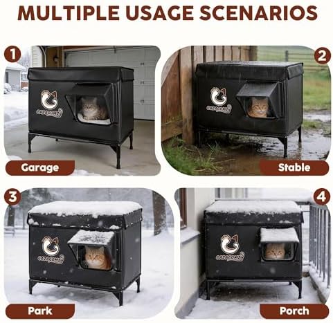 Outdoor Heated Cat House with Escape Door 24" x 20" x 15" Black