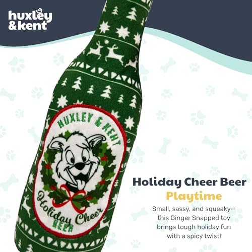 Huxley & Kent for Dogs | Holiday Cheer Beer (Large) | Holiday Christmas Power Plush Dog Toy with Squeaker | Funny Dog Gift | Fun, Durable, and Safe | H&K Squeaky Dog Toys