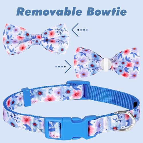 azuza Dog Collar with Bow Tie, Soft and Comfortable Adjustable Bowtie Dog Collar for Small Dogs (S, Gerbera)