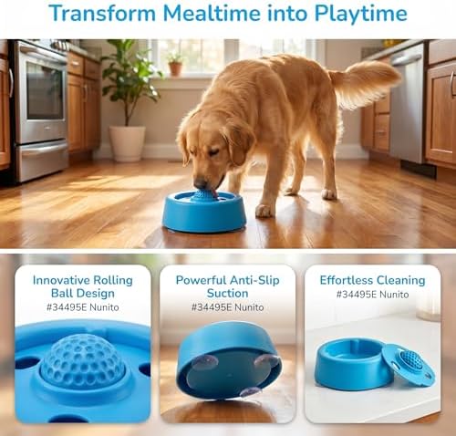 Dog Lick Bowl with Roller Ball, Slow Feeder, Blue