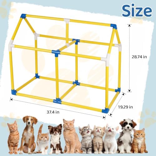 Liitrton Puppy Play Gym for Small Dogs & Kittens, Large PVC Yellow Frame