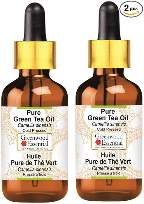 Greenwood Essential Green Tea Oil (Camellia sinensis) with Glass Dropper | Cold Pressed | Natural | Undiluted | For Diluting Essential Oils | For Skin & Massage | Men & Women | 15ml X 2 (1 oz)