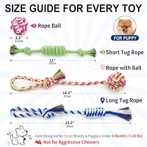 Dog Rope Toys for Small Dogs & Puppies, Pink Cotton Teething Toys