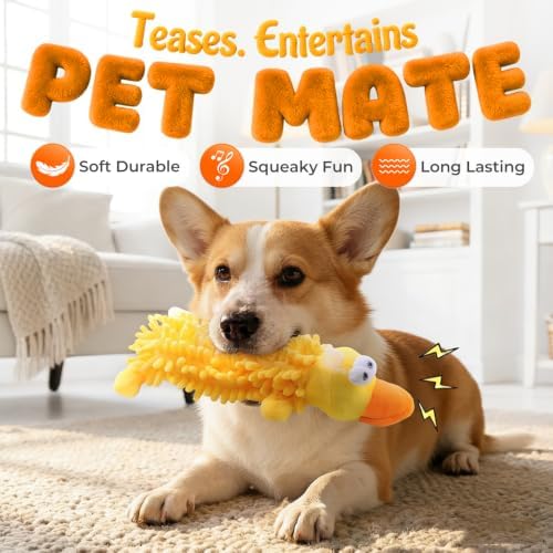 LECDOA Plush Squeaky Dog Toys, Soft Bite Resistant Chew Toys, Frog