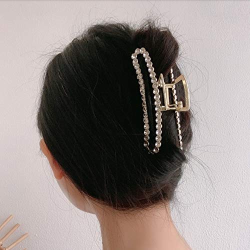 Metal Rhinestone Hair Claw Clips Imitation Pearl Hair Jaw Clips Non Slip Barrettes Hair Clasps Accessories for Women Ladies (2 Pack)