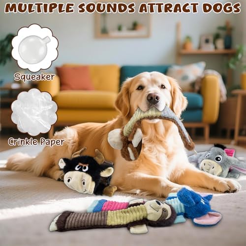 No Stuffing 5 Pack Dog Squeaky Toys, Chew with Crinkle to Large Puppy
