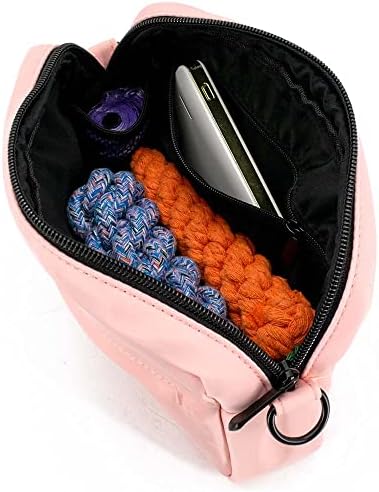 Dog Treat Pouch with Removable Small Pet Training Treat Pouches, Built-in Poop Bag Dispenser, Adjustable Shoulder Strap Cross Body Dog Walking Bag (Pink)
