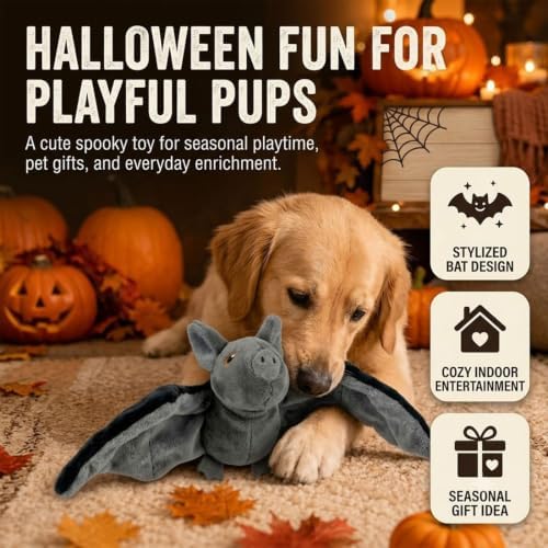 Flying Bat Dog Toy, Flapping Bat Dog Toy, Flapping Wings Interactive Pet Toy, Motion Activated Rechargeable Plush Toy with Chirping Engages Cats and Dogs, Mimics Real Flying Motion