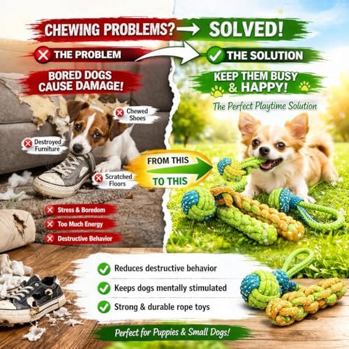 6 Pack Rope Toys for Dogs Aggressive Chewers, Prevents Boredom and Dental Cleaning for All Dog Sizes, Cotton Dog Tug Rope Toy for Instinctual Play, Exercise, and Training
