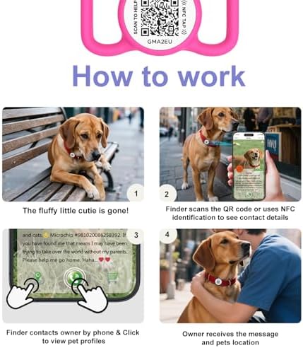 QR Code Dog Tag with NFC, Personalized Pet ID Tag, Silent Silicone Dog ID Tag, Modifiable Pet Online Profile, Multiple Emergency Contact, Scan QR Code Send GPS Location Email (Small, Rose)