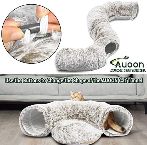 AUOON Plush Cat Tunnel Bed for Indoor Cats, 36" L x 36" W x 11.5" H, Khaki