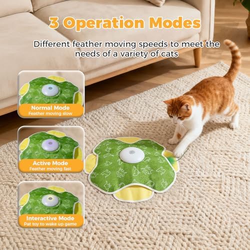 Cat Toys for Bored Indoor Adult Cats, Rechargeable Interactive Cat Toy, 2 in 1 Hide and Seek Cat Toy with Motion Activated, Moving Concealed Feathers, Bored Adult Cats Wand Toy