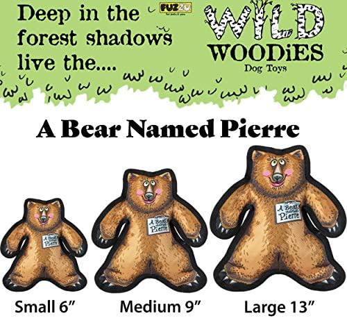 FUZZU Wild Woodies Dog Chew Toy | A Bear Named Pierre Dog Toy | Durable Squeaky | Dog Chew Toy | Rugged Dog Toy | Medium | 9"