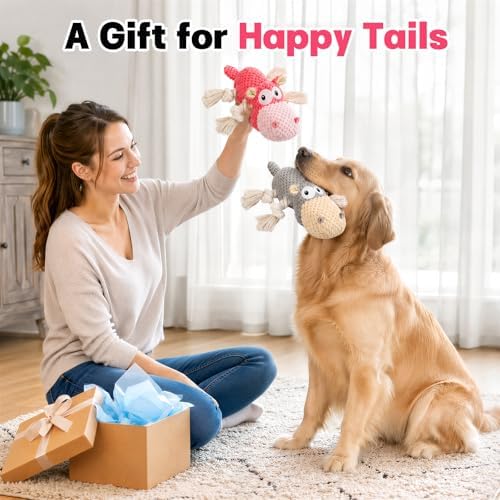 TOOPTATE 2-Pack Squeaky Hippo Dog Toys, Gray & Pink, Medium