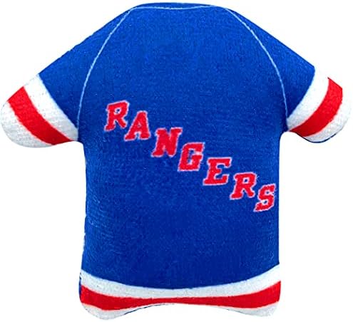 NHL NEW YORK RANGERS Plush Cat Toys Set: Jersey, Hockey Puck & #1 Fan, Filled with Fresh Catnip