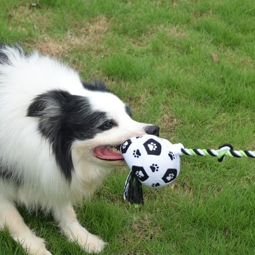 QDAN Dog Soccer Ball for Dogs, Durable Outdoor Dog Toys, Plush Dog Balls, Pet Rope Birthday Toys for Small to Large (Black)