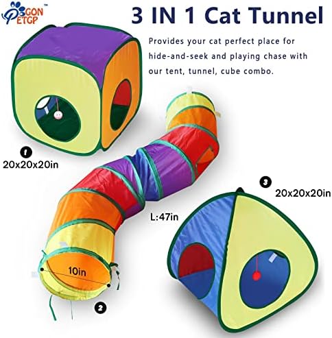 GONPETGP Cat Tunnel and Cubes Combo, Indoor Cat Tunnels with Play Ball, Interactive Crinkle Collapsible Tent and Cubes, All in One Set of 3