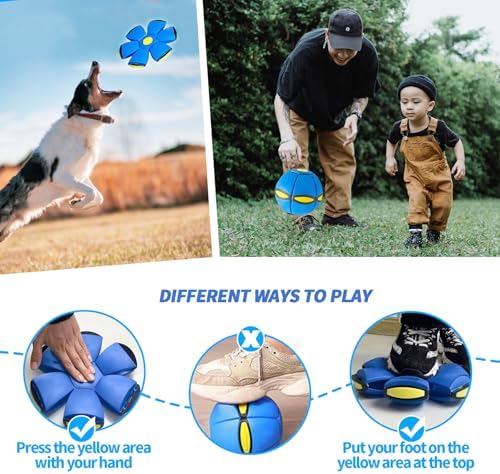 2PCS Magic Bouncing Ball, Magic Meta - Ball, Children's Magic Bouncing Balls, Doggy Disc Ball, Flying Saucer Ball, Parent-Child Interaction with Lights for Indoor & Outdoor Play Green and Blue