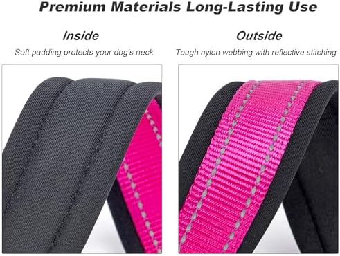 Reflective Dog Collar for Medium Dogs Wide Padding 6 Holes Adjusta