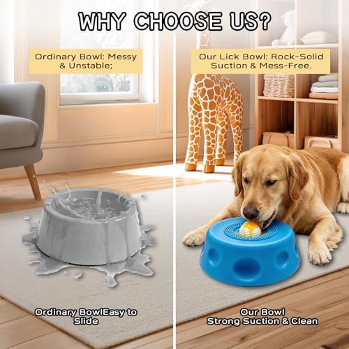 Slow Feeder Lick Bowl for Liquid Dog Treats- Lick Toy for Bone Broth, Rolling Ball Dog Lick Bowl with pet Anti Slip Pads and Cleaning Brushes, Suit for Large Medium Small Dogs&Post-Op