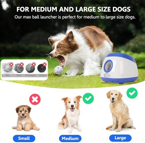 Large Automatic Dog Ball Launcher, Dog Ball Throw Launcher, 3 Adjustable Distance 40-80FT, with 6 2.5-inch ETPU Balls, for Medium & Large Dogs, Indoor and Outdoor Remote Control Interactive Dog Toys