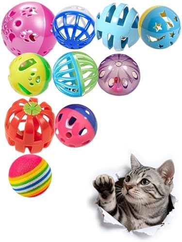 10 Pack Cat Jingle Balls Assorted Plastic Play Toys for Indoor Kittens