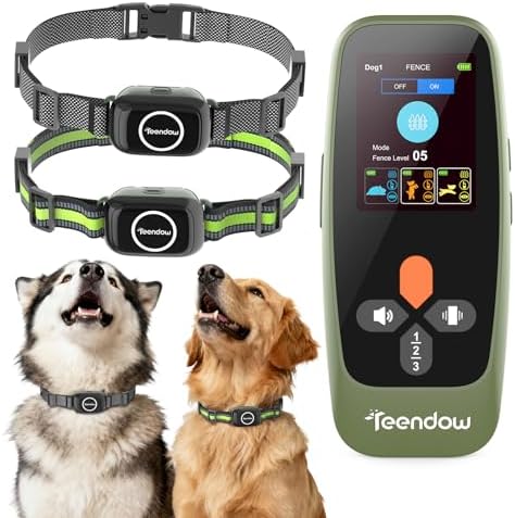Teendow Wireless Fence for Dogs, Dog Perimeter Collar Wireless Fence with Remote Control, Waterproof & Rechargeable Dog Fence, HD Display, Outdoor Use