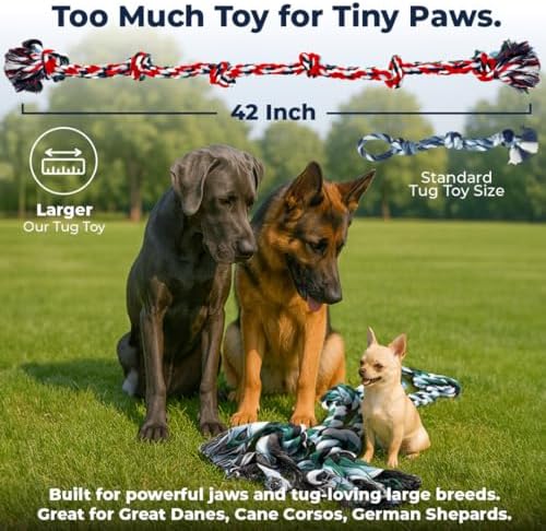 Pacific Pups Products Giant Dog Rope Toy for XL Dog, 42", Green/Red, 2 Pack