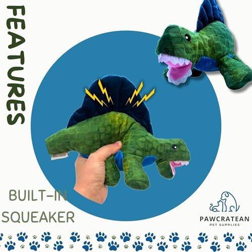 7" Squeaky Plush Toy for Puppies Small Dogs Self Etertainment Washable Soft Made [PET ONLY] (Green & Blue Dinosaur)