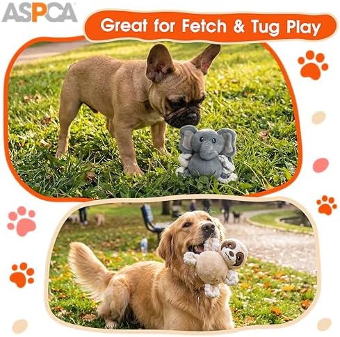 ASPCA 2 Pack Plush Dog Toy with Squeaker for Small & Medium Dogs, Soft Durable Stuffed Pet Toy for Fetch, Tug & Cuddle, Interactive, Lightweight, Engaging Play Toy for Dogs
