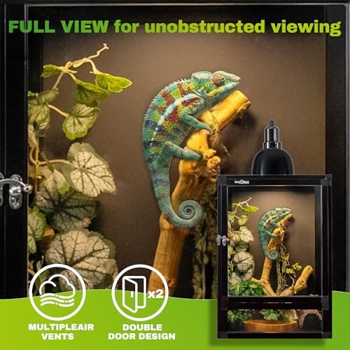 12"x12"x18" Reptile Terrarium, Hybrid Cage PVC Habitat Enclosure with Screen & Acrylic Doors, Ventilated Tank for Gecko,Chameleon, Snake, Frog, Easy Assembly, Front Dual Access