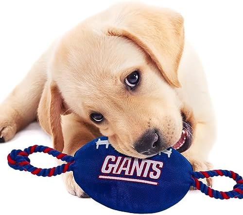Pets First NFL New York Giants Football Dog Toy, Tough Quality Nylon Materials, Strong Pull Ropes, Inner Squeaker, NFL Team Color