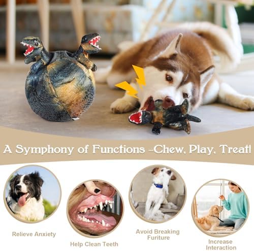 IFOYO Squeaky Dog Toys, Dinosaur Puppy Toys, Plush Interactive Dog Toys for Small Medium Dogs, Enrichment Hide and Seek Dog Toy