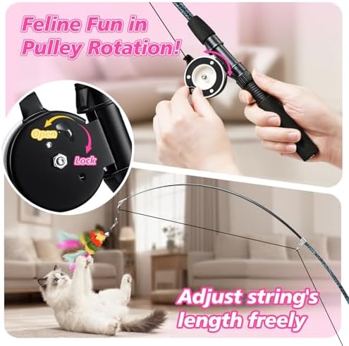 Pawaboo Cat Teaser Wand Toys, Cat Fishing Pole Toy with 3 PCS Feathers