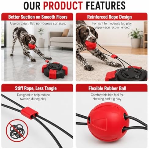 Interactive Suction Cup Dog Toy for Boredom Relief, Tug of War and Self Play with Rope and Rubber Ball, Dog Toys to Keep Them Busy Indoors Or Outdoors (BR)